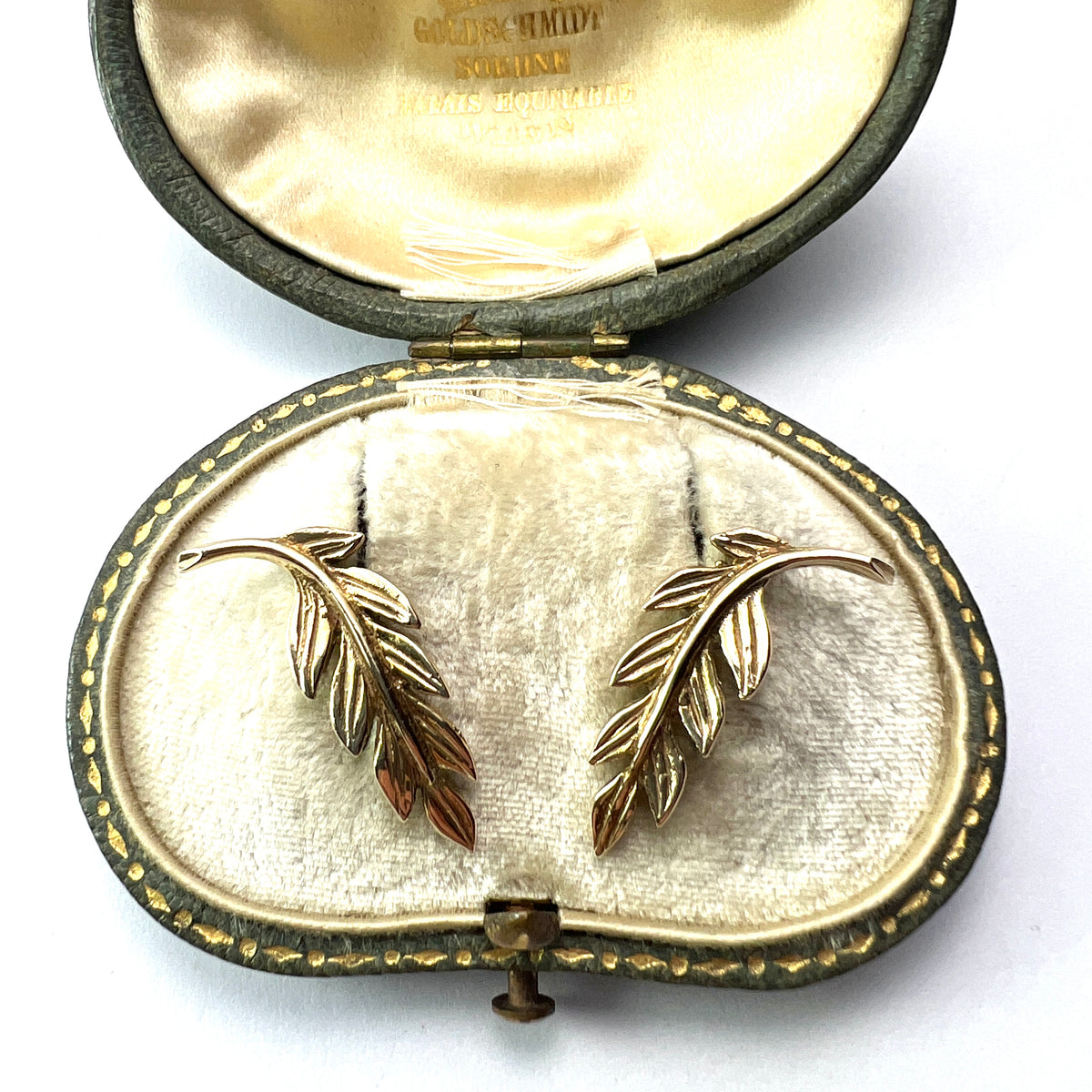 Large Vintage 9CT Gold Laurel Leaf Stud Earrings
