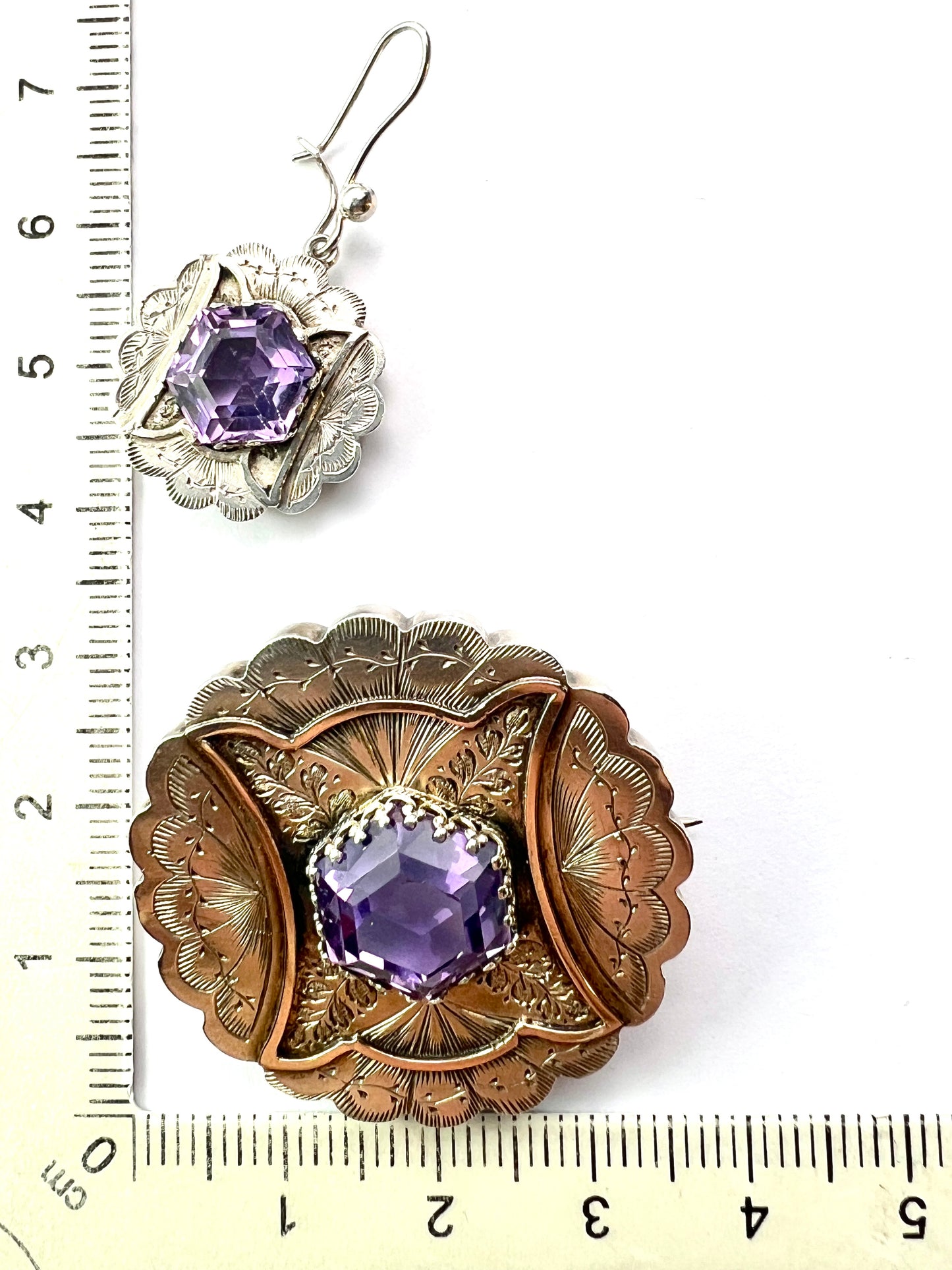 Victorian Amethyst Silver Earrings and Brooch