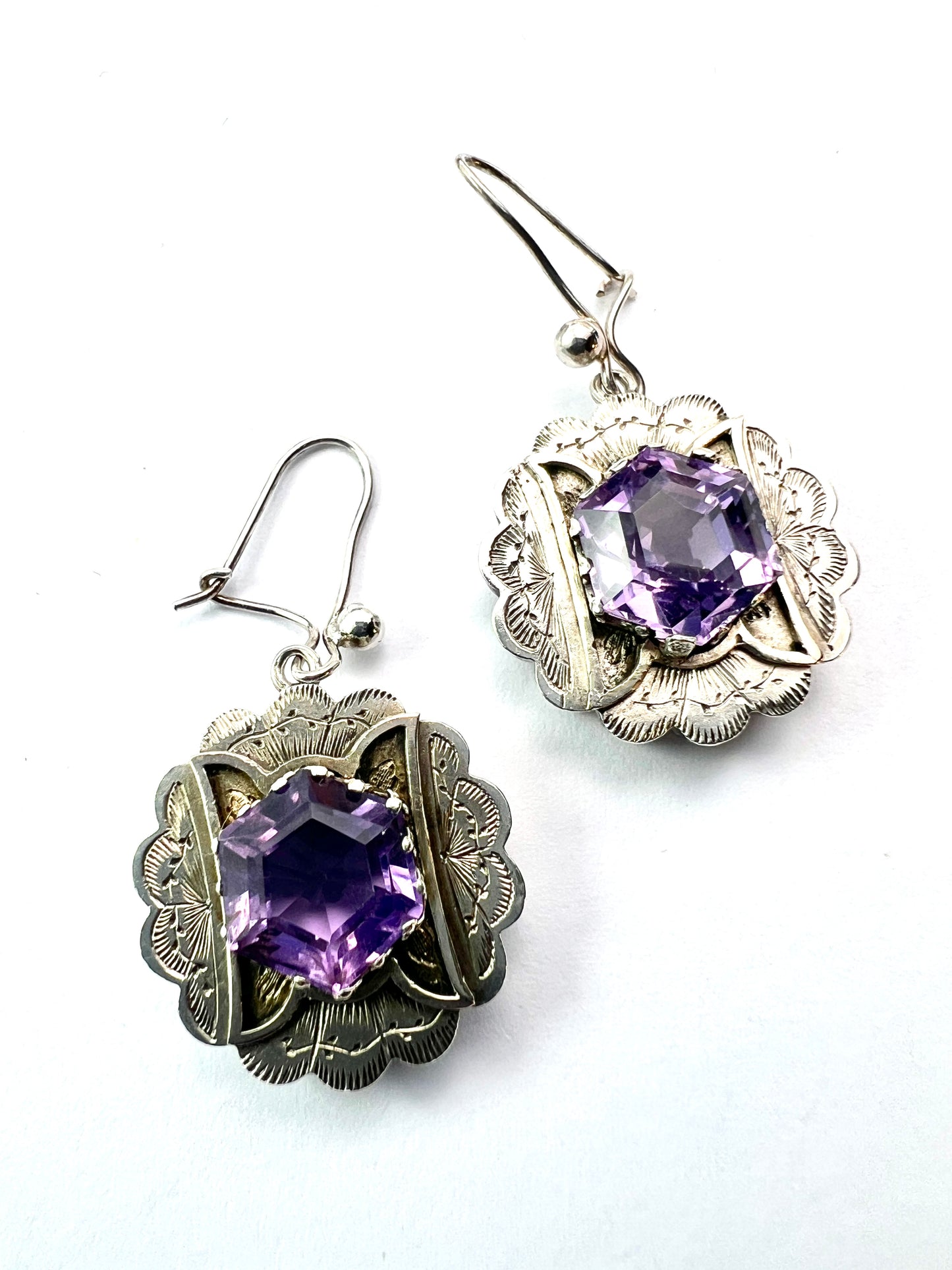 Victorian Amethyst Silver Earrings and Brooch