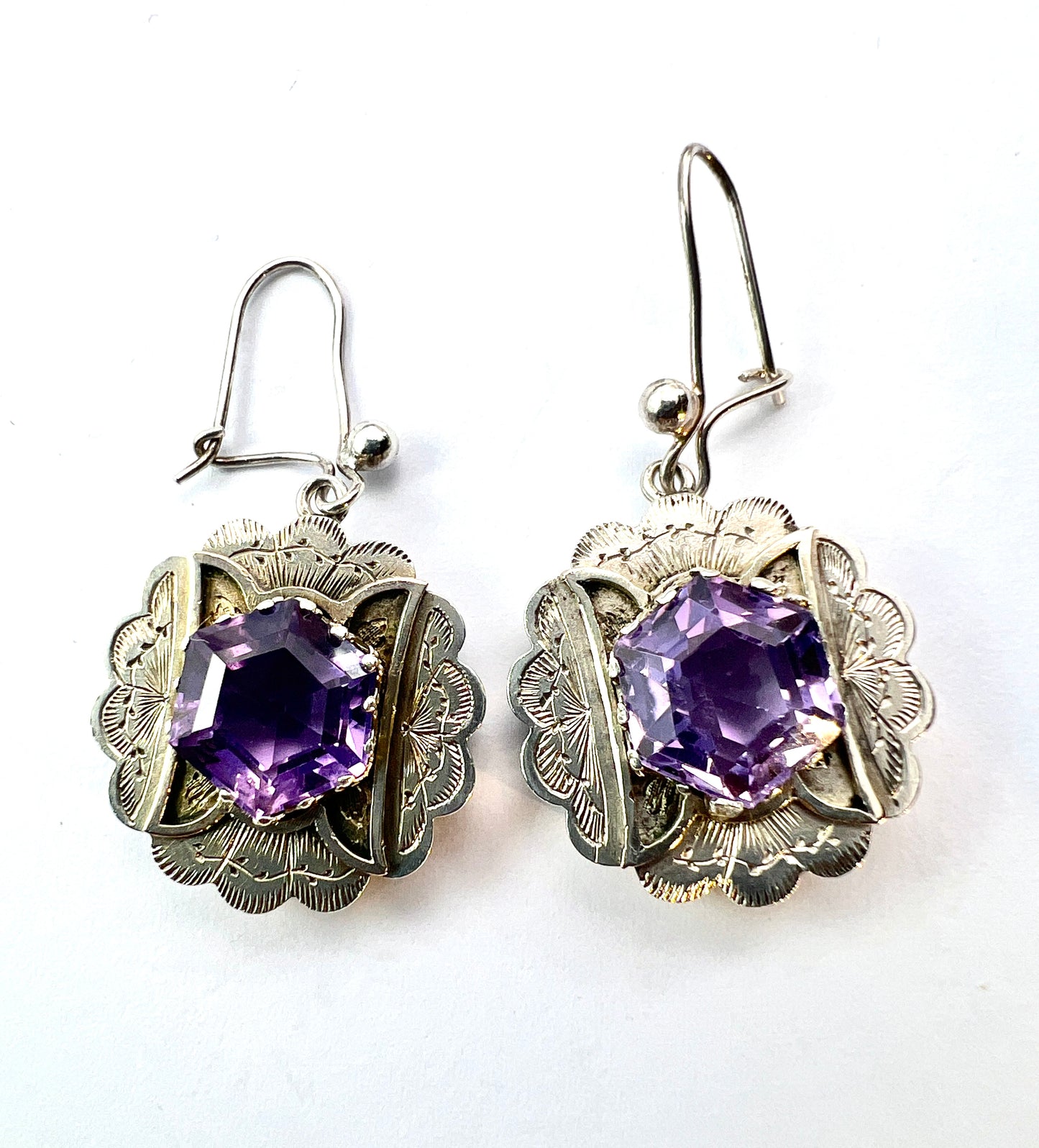 Victorian Amethyst Silver Earrings and Brooch
