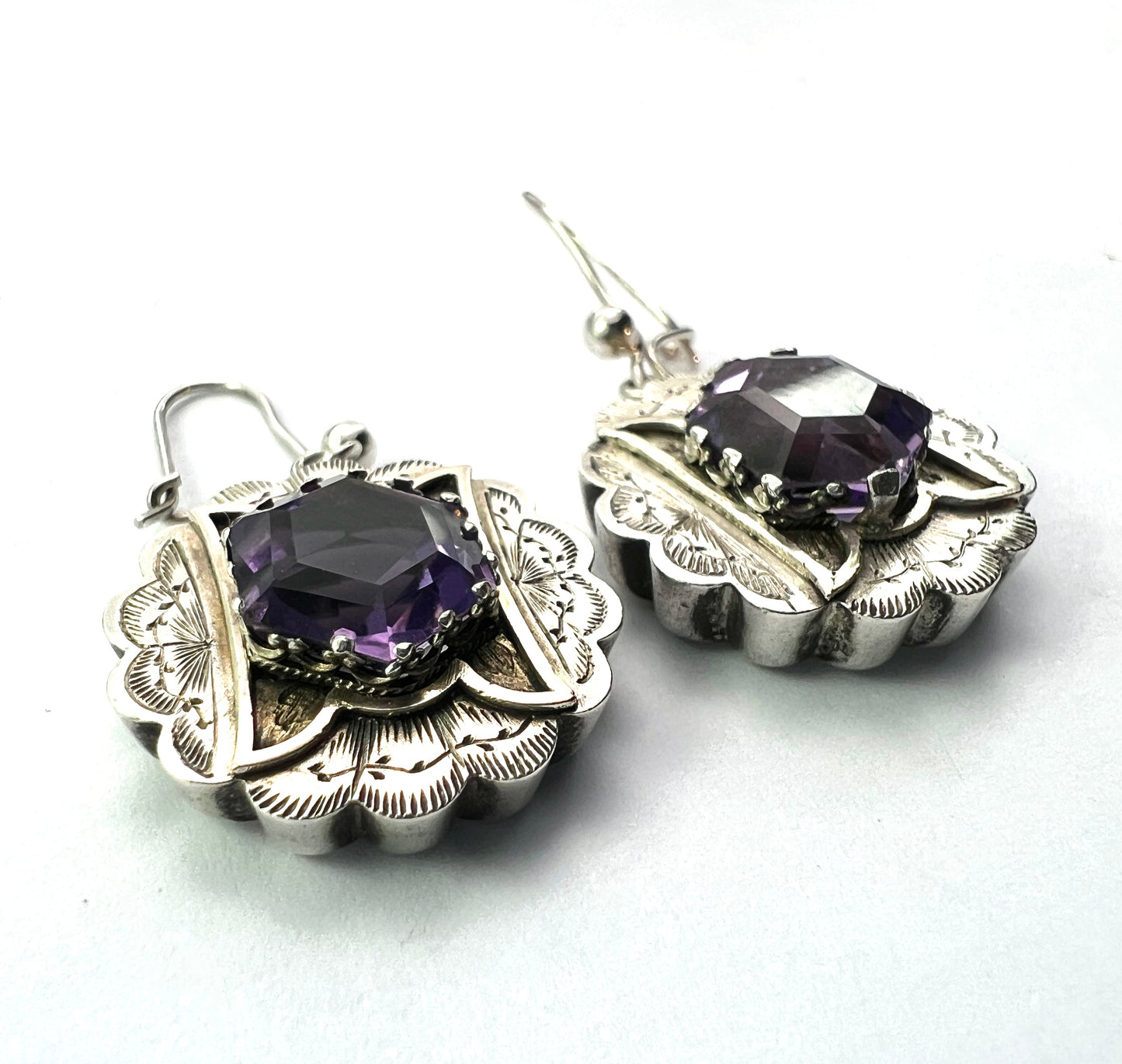 Victorian Amethyst Silver Earrings and Brooch