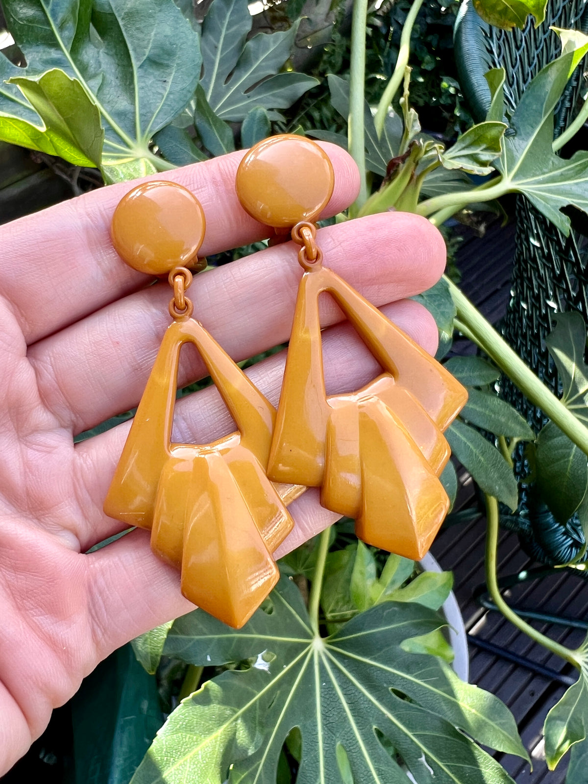 Large Art Deco Style Plastic Ear Clips
