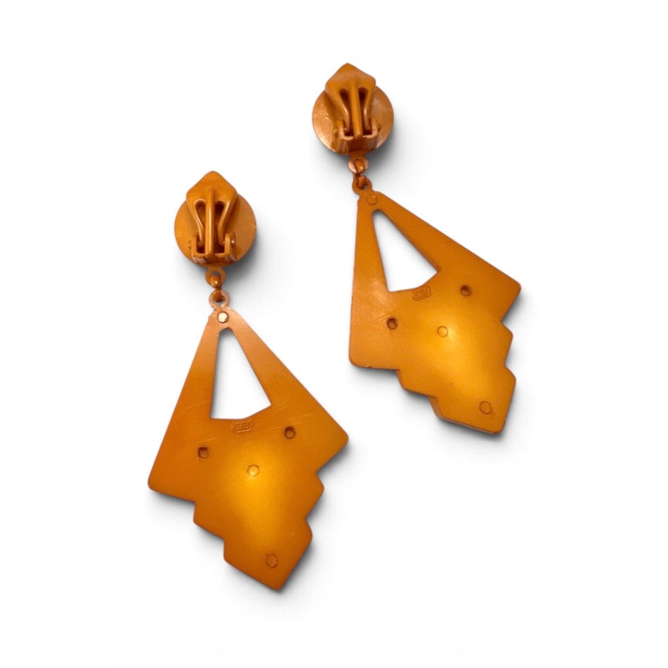 Large Art Deco Style Plastic Ear Clips