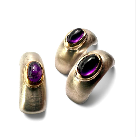 Vintage Modernist Silver Gold and Amethyst Earrings and Pendant by Christian St John