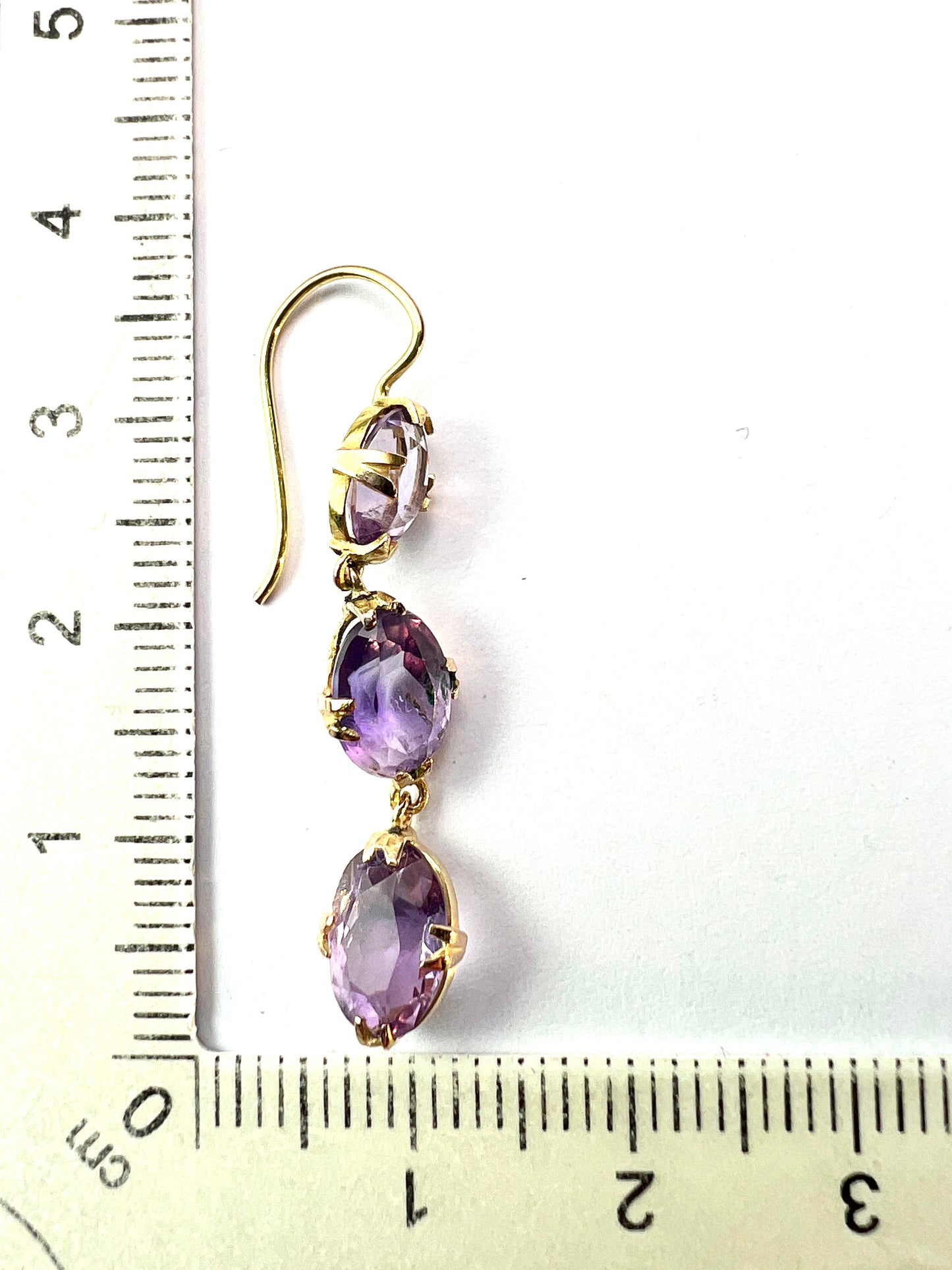 Antique Triple Amethyst Drop Earrings in 9CT Gold