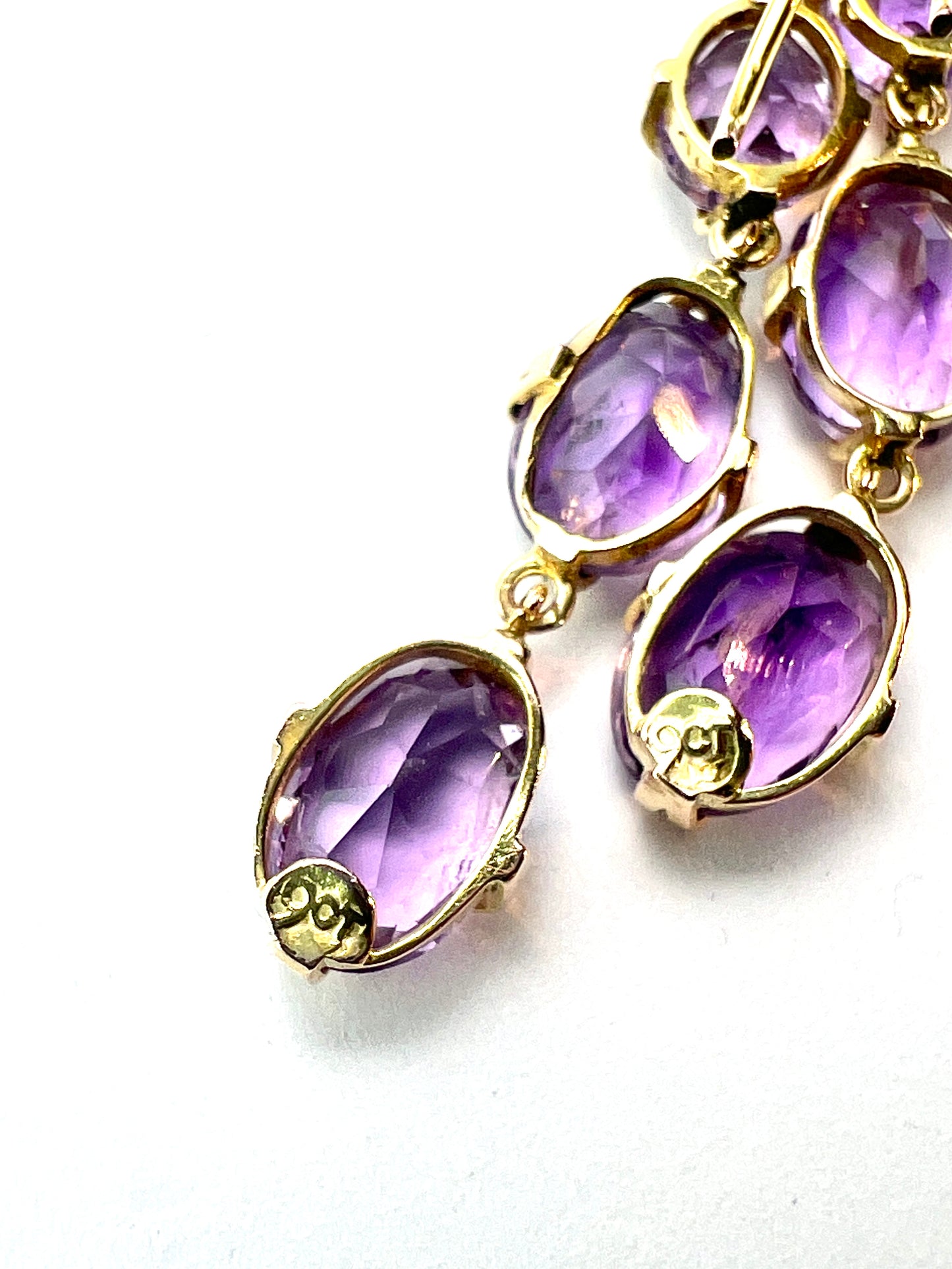 Antique Triple Amethyst Drop Earrings in 9CT Gold