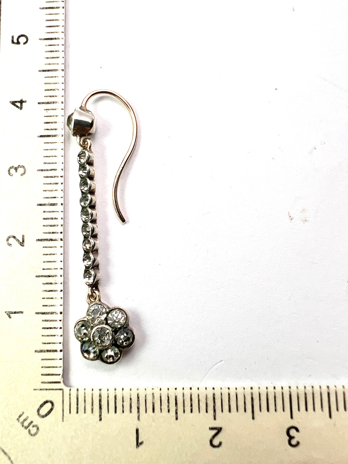 Antique 9CT Gold Silver Paste Flower Drop Earrings