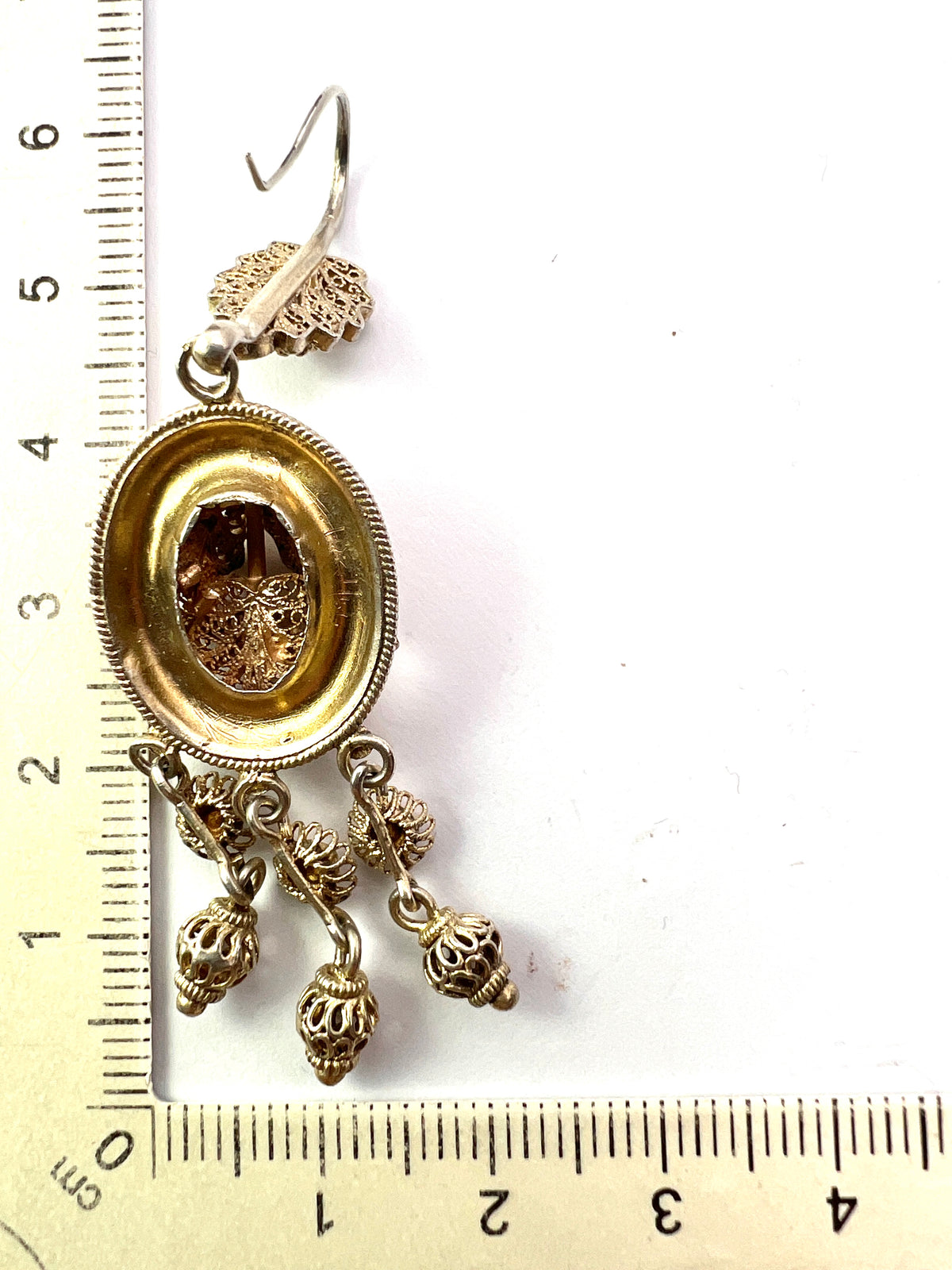 Victorian Gilded Silver Filigree Girandole Chandelier Earrings