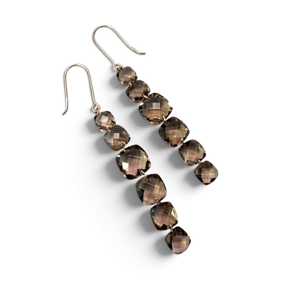 Vintage 9CT Gold Smoky Quartz Drop Earrings