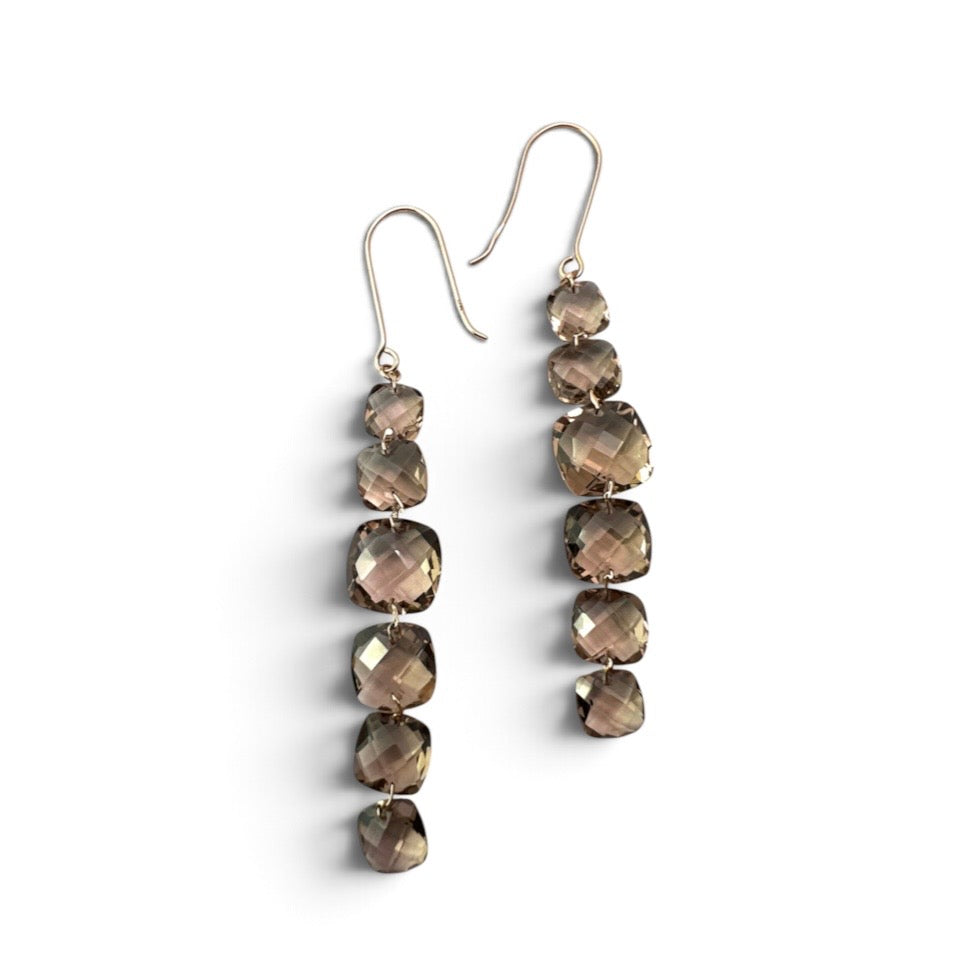 Vintage 9CT Gold Smoky Quartz Drop Earrings