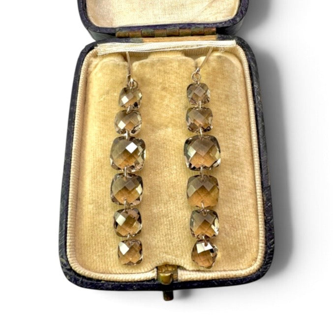 Vintage 9CT Gold Smoky Quartz Drop Earrings