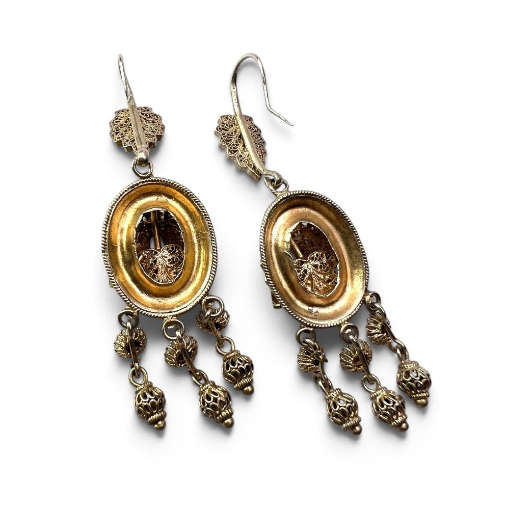 Victorian Gilded Silver Filigree Girandole Chandelier Earrings