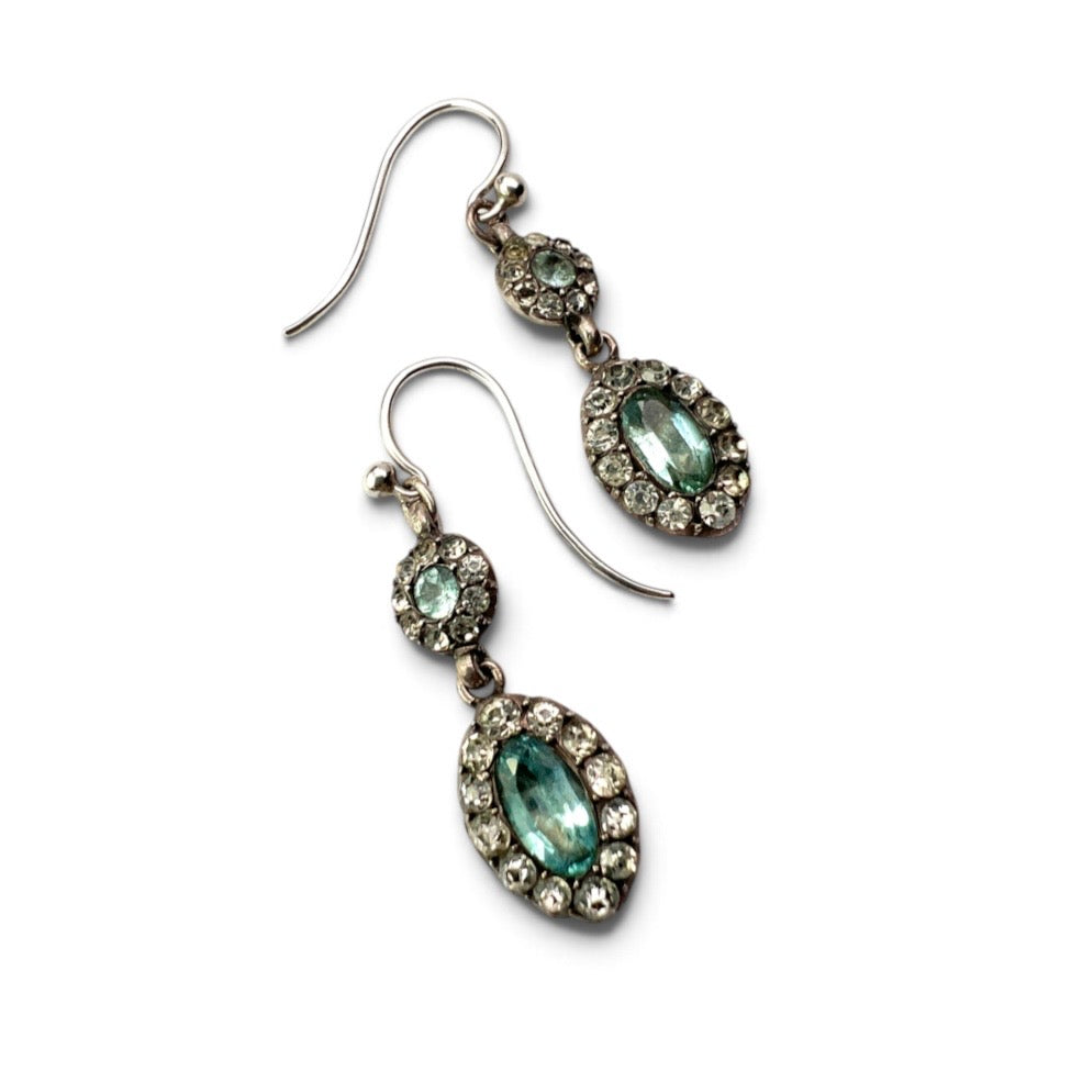 Georgian/Early Victorian Silver Paste Aquamarine Halo Earrings
