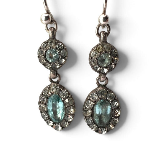 Georgian/Early Victorian Silver Paste Aquamarine Halo Earrings