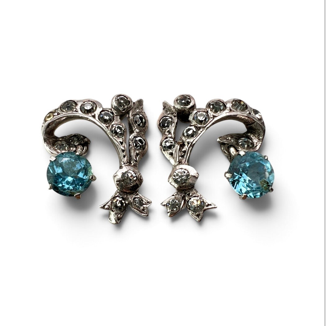 Edwardian Dangling Drop Paste Silver Screwback Earrings