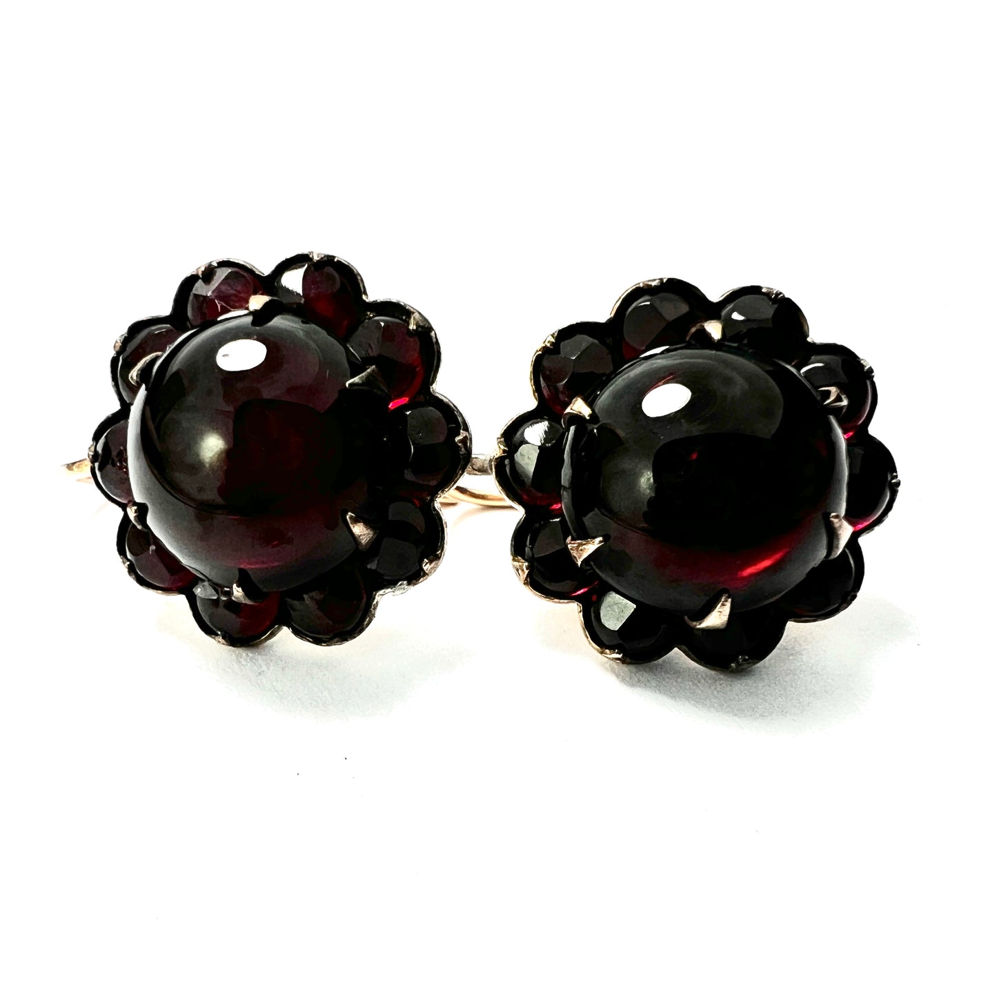 Victorian Gold Bohemian Garnet Halo Earrings