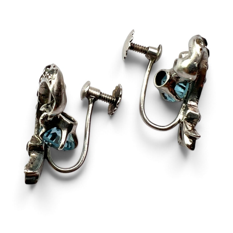 Edwardian Dangling Drop Paste Silver Screwback Earrings