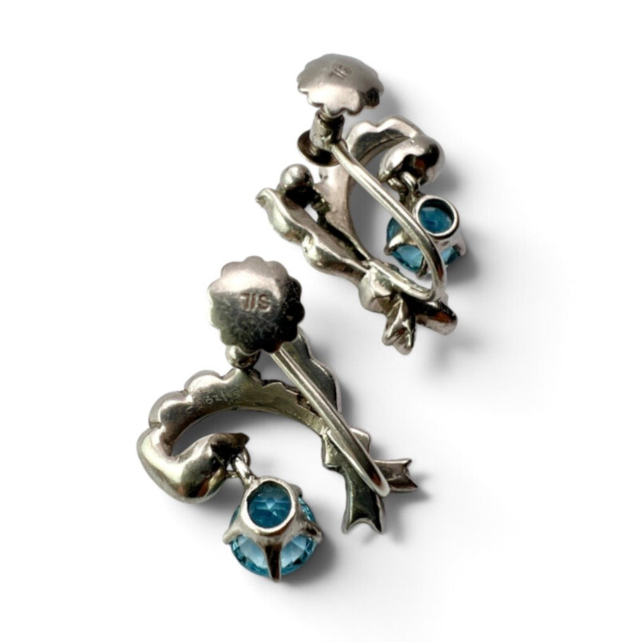 Edwardian Dangling Drop Paste Silver Screwback Earrings
