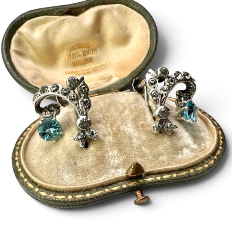 Edwardian Dangling Drop Paste Silver Screwback Earrings