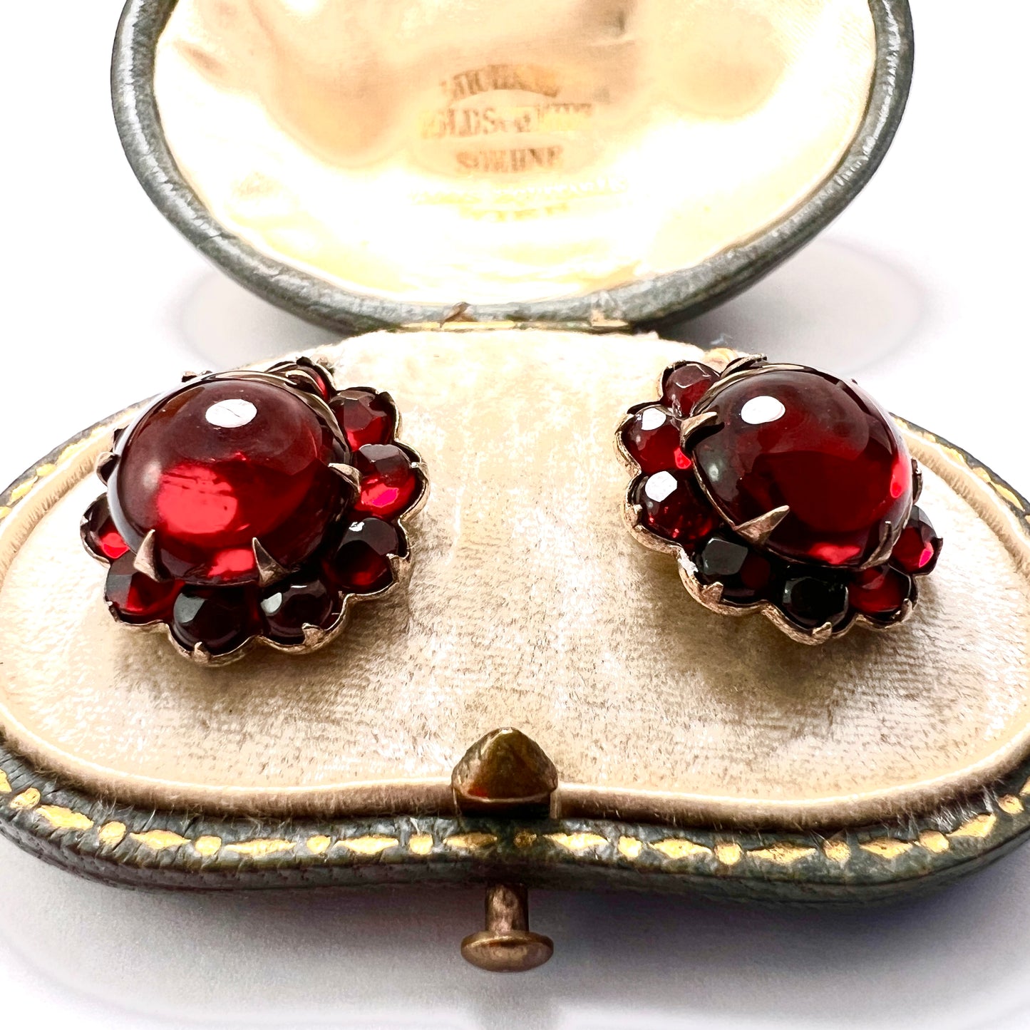 Victorian Gold Bohemian Garnet Halo Earrings