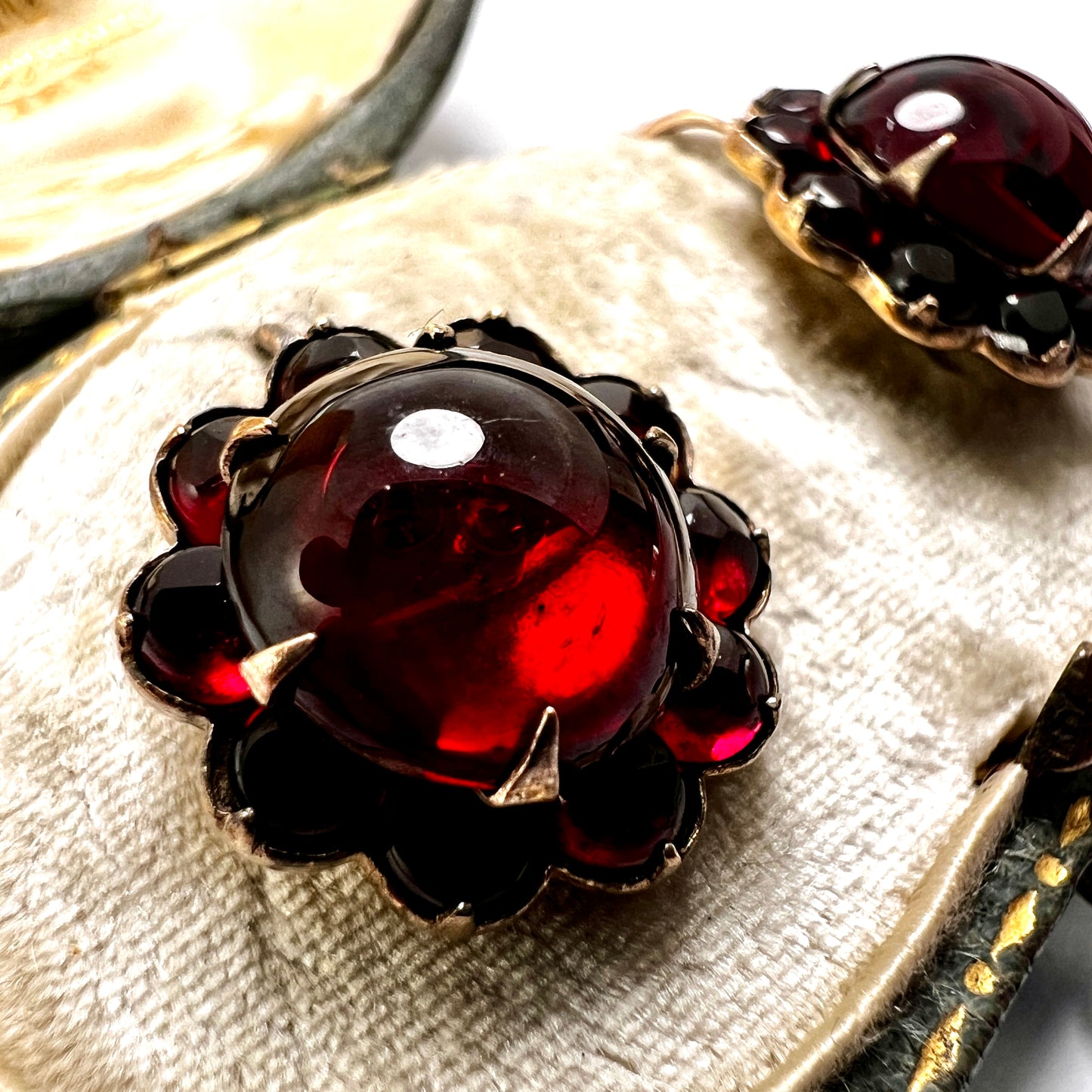 Victorian Gold Bohemian Garnet Halo Earrings