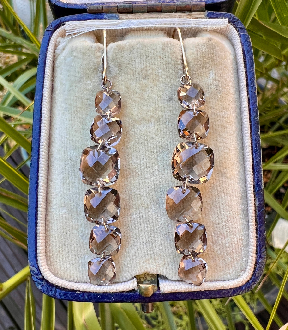 Vintage 9CT Gold Smoky Quartz Drop Earrings