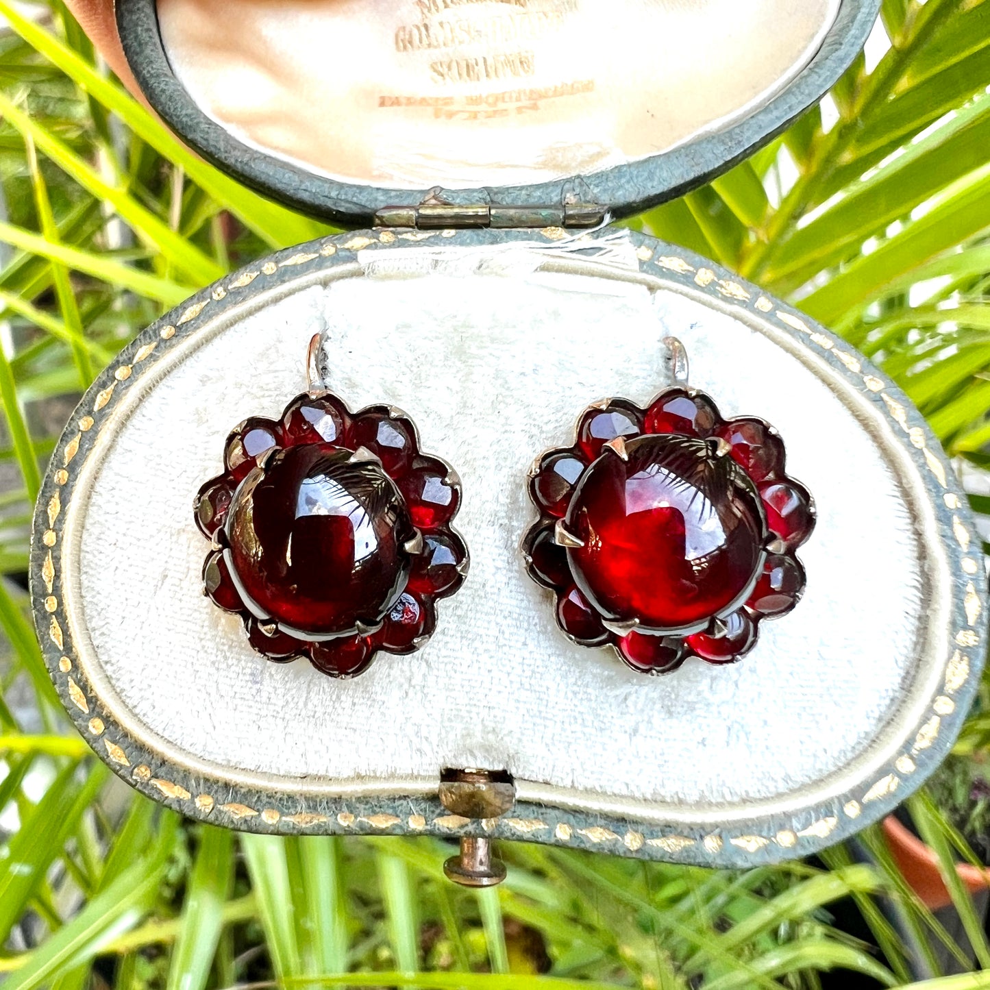 Victorian Gold Bohemian Garnet Halo Earrings
