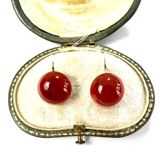 Victorian 15CT Gold Red Agate Button Earrings