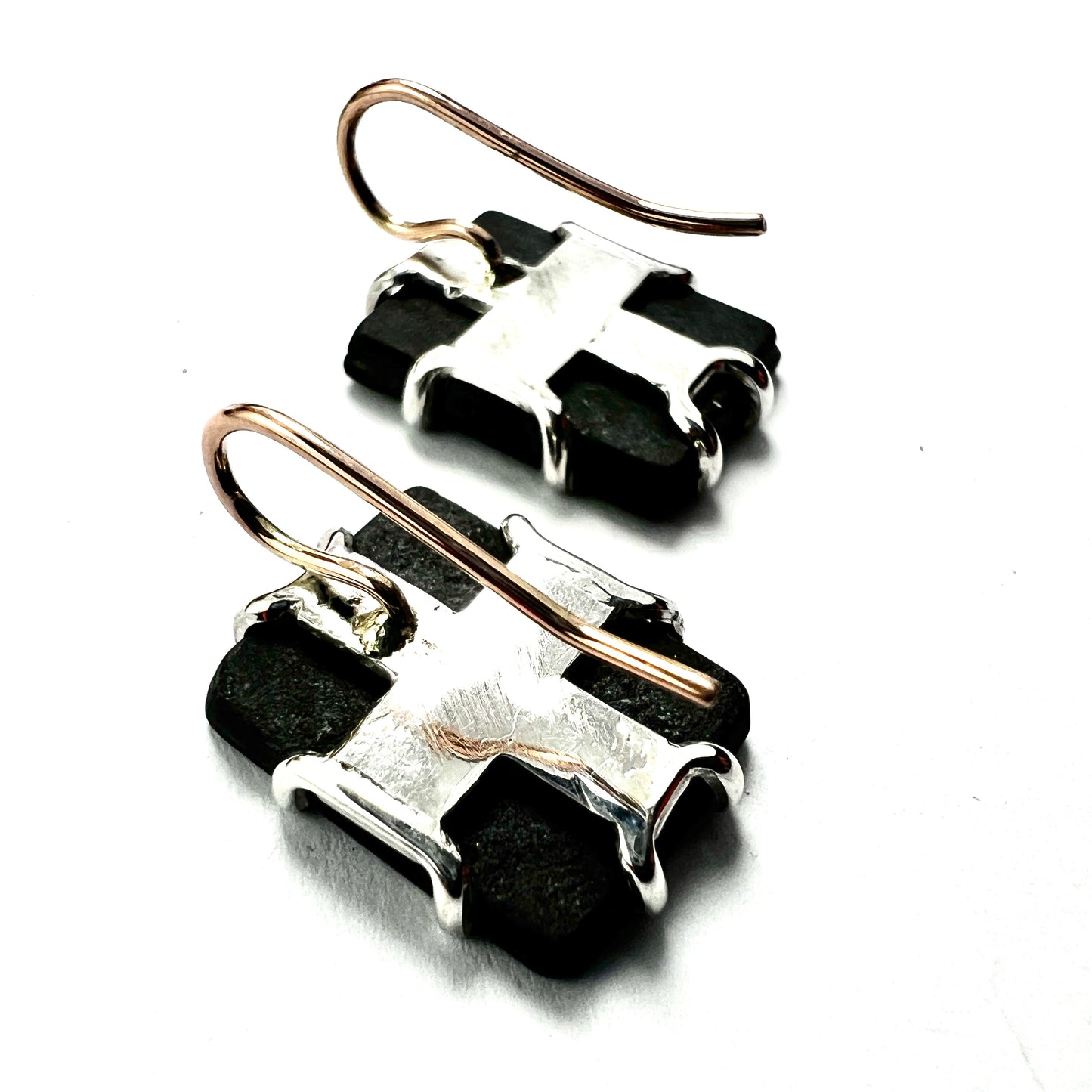 Vintage Pietra Dura Silver and Gold Earrings