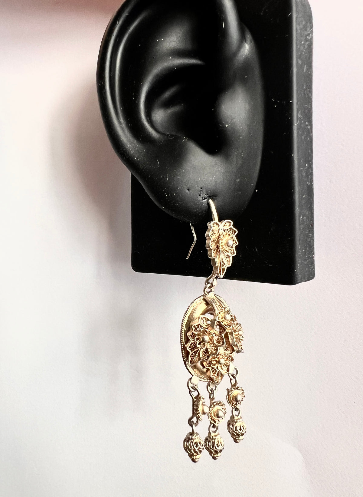 Victorian Gilded Silver Filigree Girandole Chandelier Earrings
