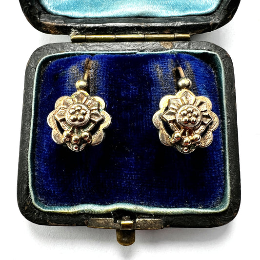 Victorian Rolled Gold Floral Dormeuse Earrings