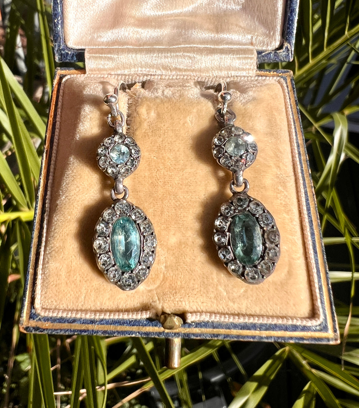 Georgian/Early Victorian Silver Paste Aquamarine Halo Earrings