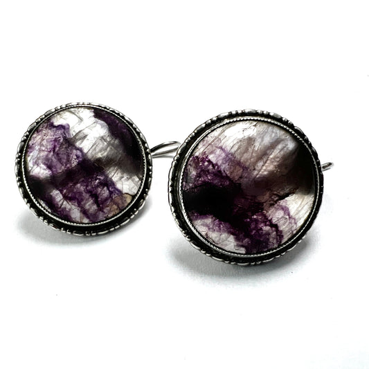 Art Deco Silver Blue John Earrings