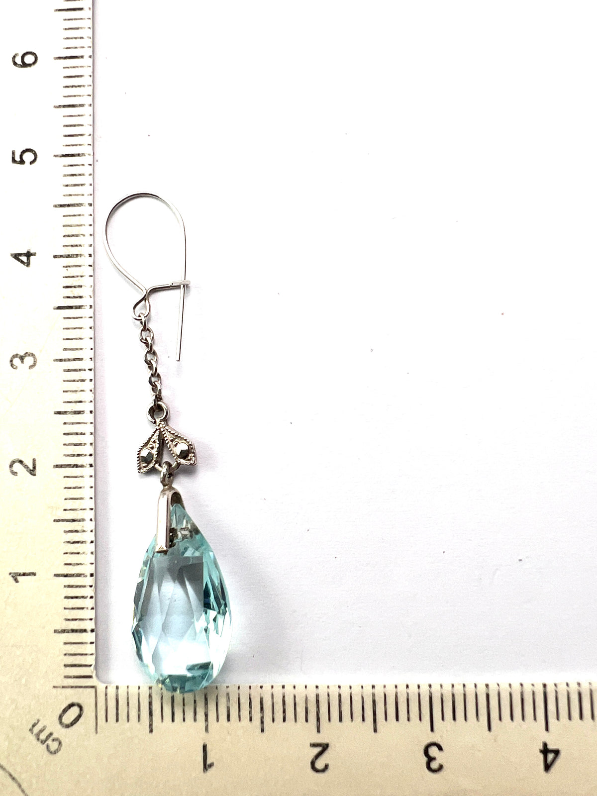 Edwardian Silver Aquamarine Paste Teardrop Earrings