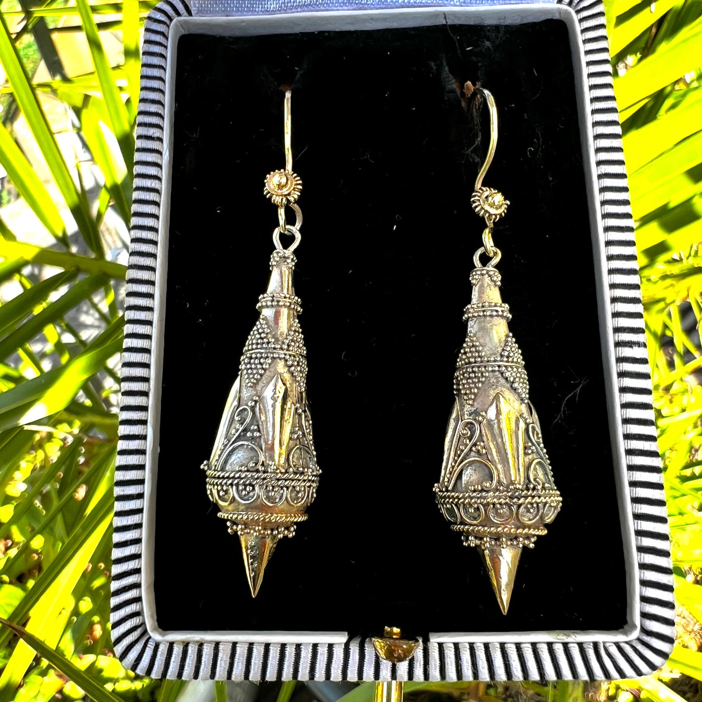 Victorian Silver Gilt Etruscan Torpedo Earrings