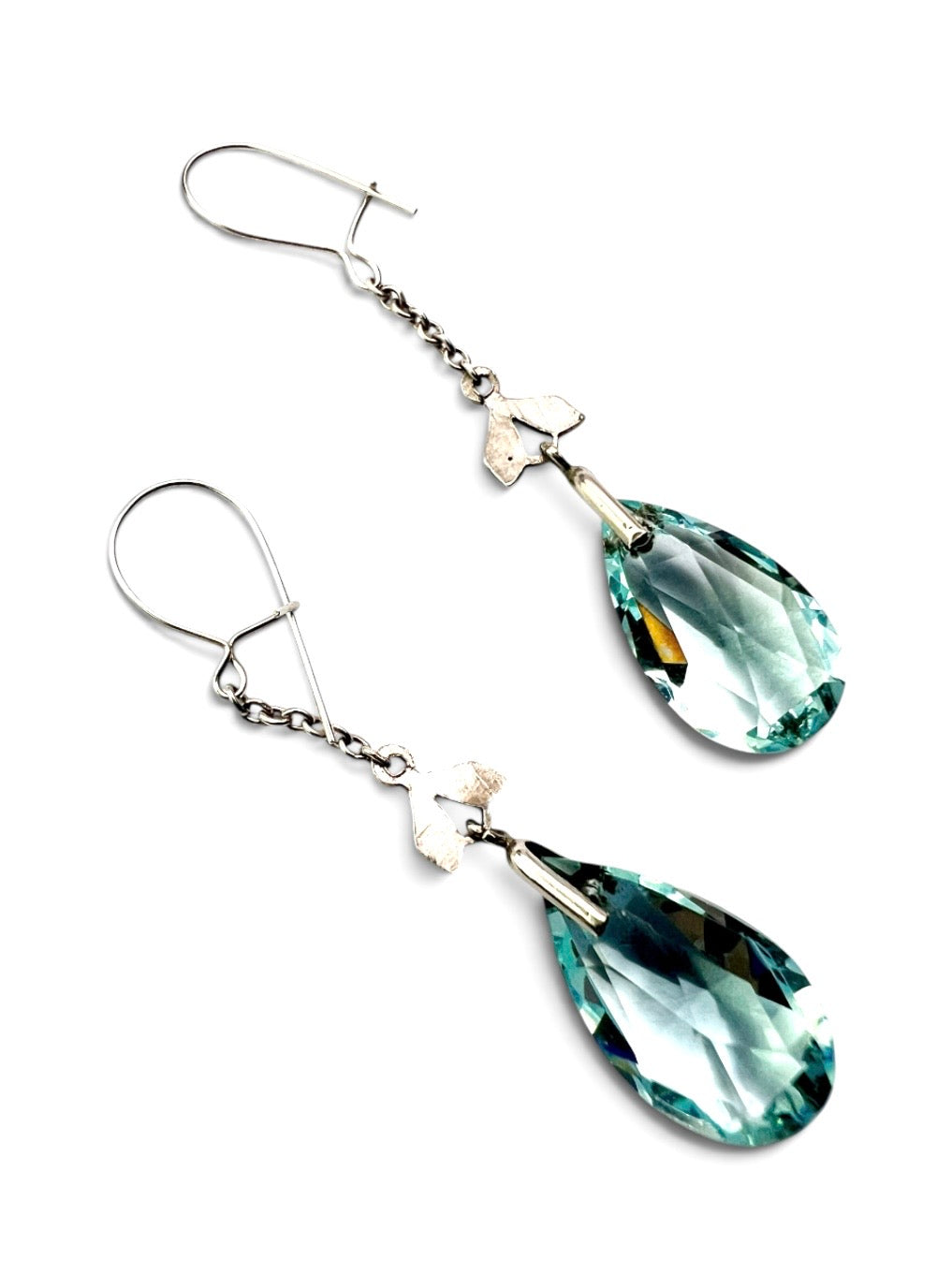 Edwardian Silver Aquamarine Paste Teardrop Earrings