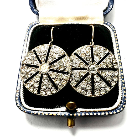 Vintage Art Deco 9CT Gold and Silver Paste Wheel Earrings