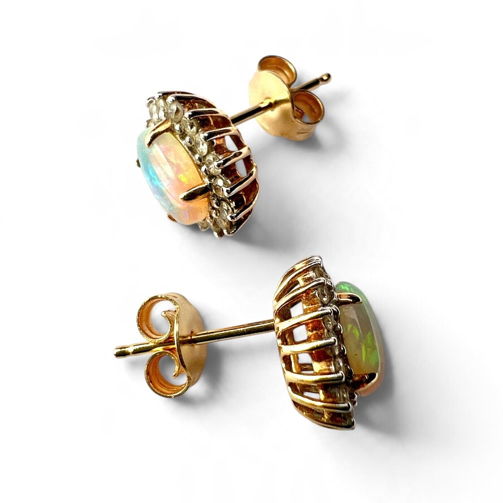 Vintage 14CT Gold Diamond and Opal Halo Studs