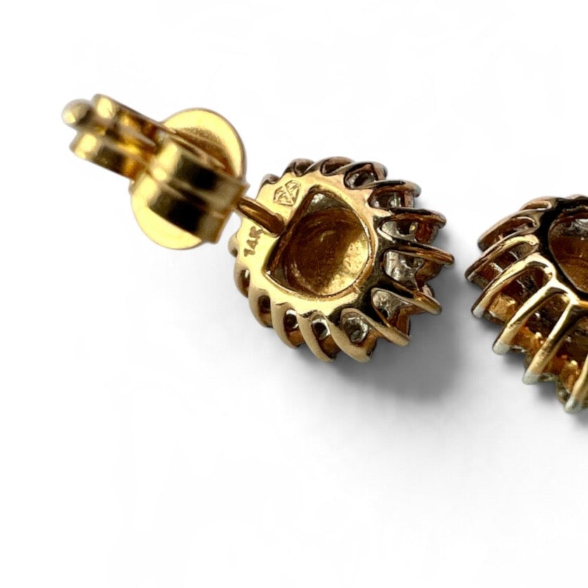 Vintage 14CT Gold Diamond and Opal Halo Studs