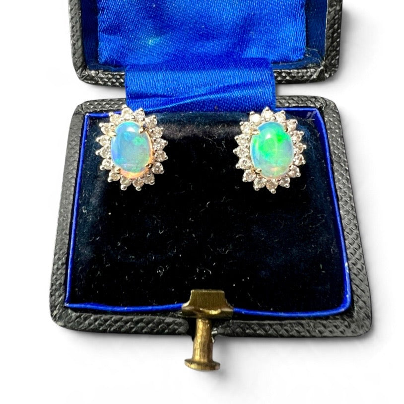 Vintage 14CT Gold Diamond and Opal Halo Studs