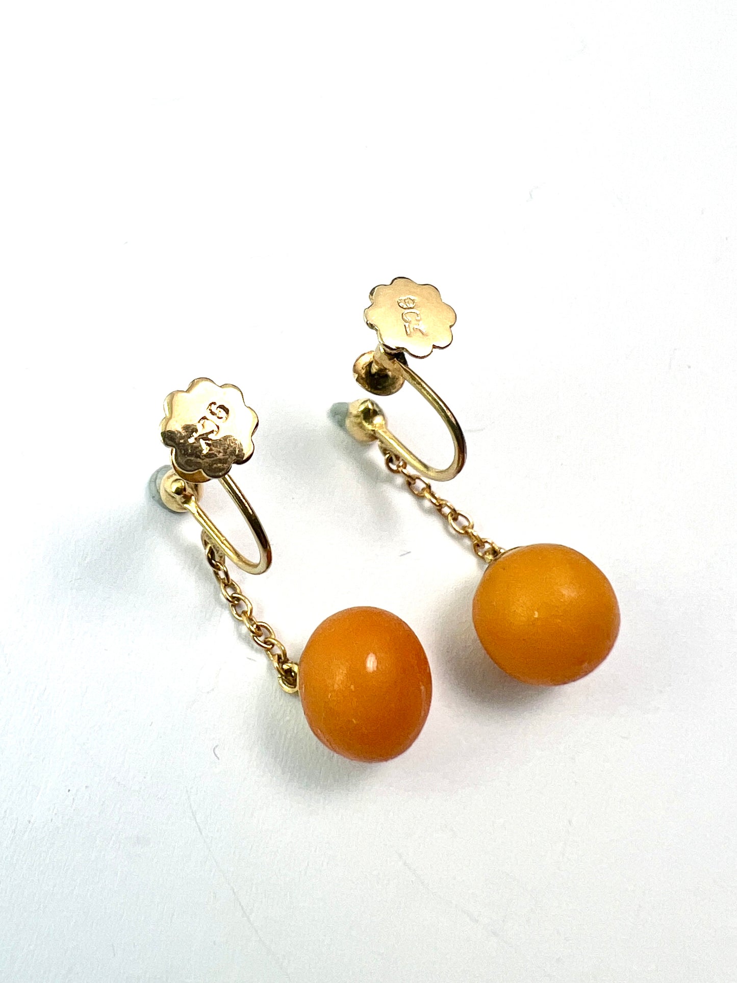 Edwardian Amber Chain Drop Earrings in 9CT Gold