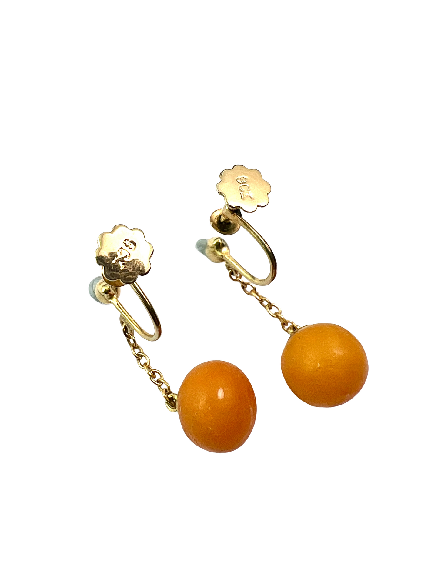 Edwardian Amber Chain Drop Earrings in 9CT Gold