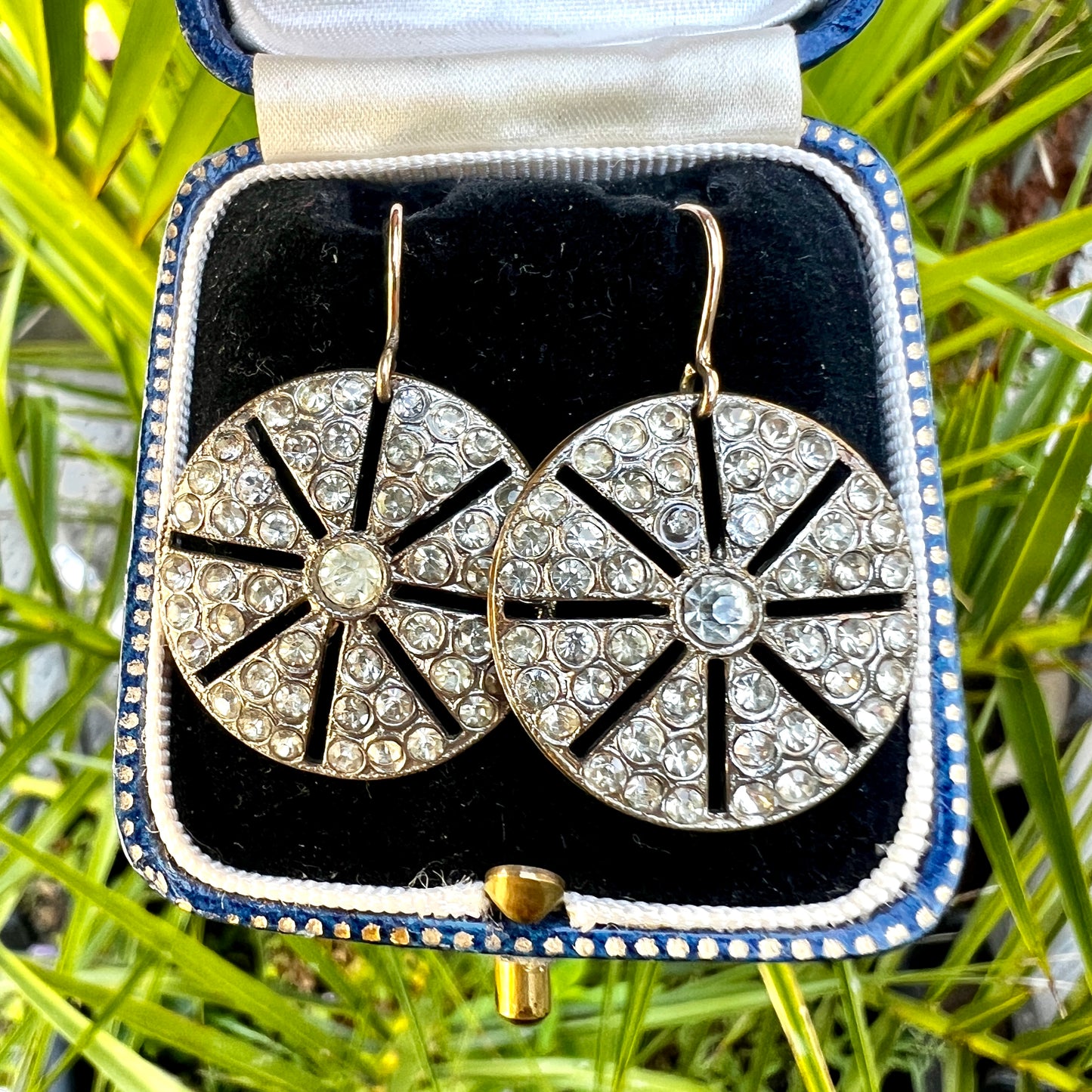 Vintage Art Deco 9CT Gold and Silver Paste Wheel Earrings