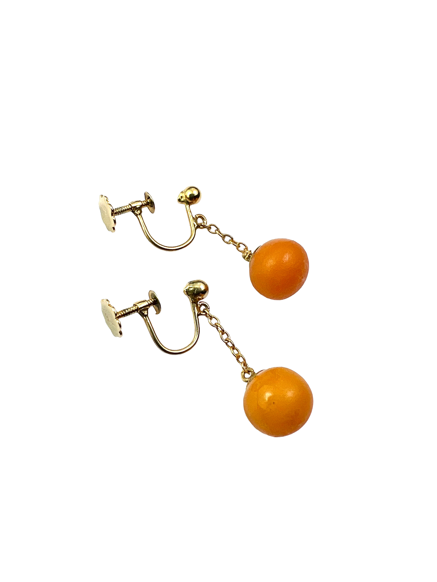 Edwardian Amber Chain Drop Earrings in 9CT Gold