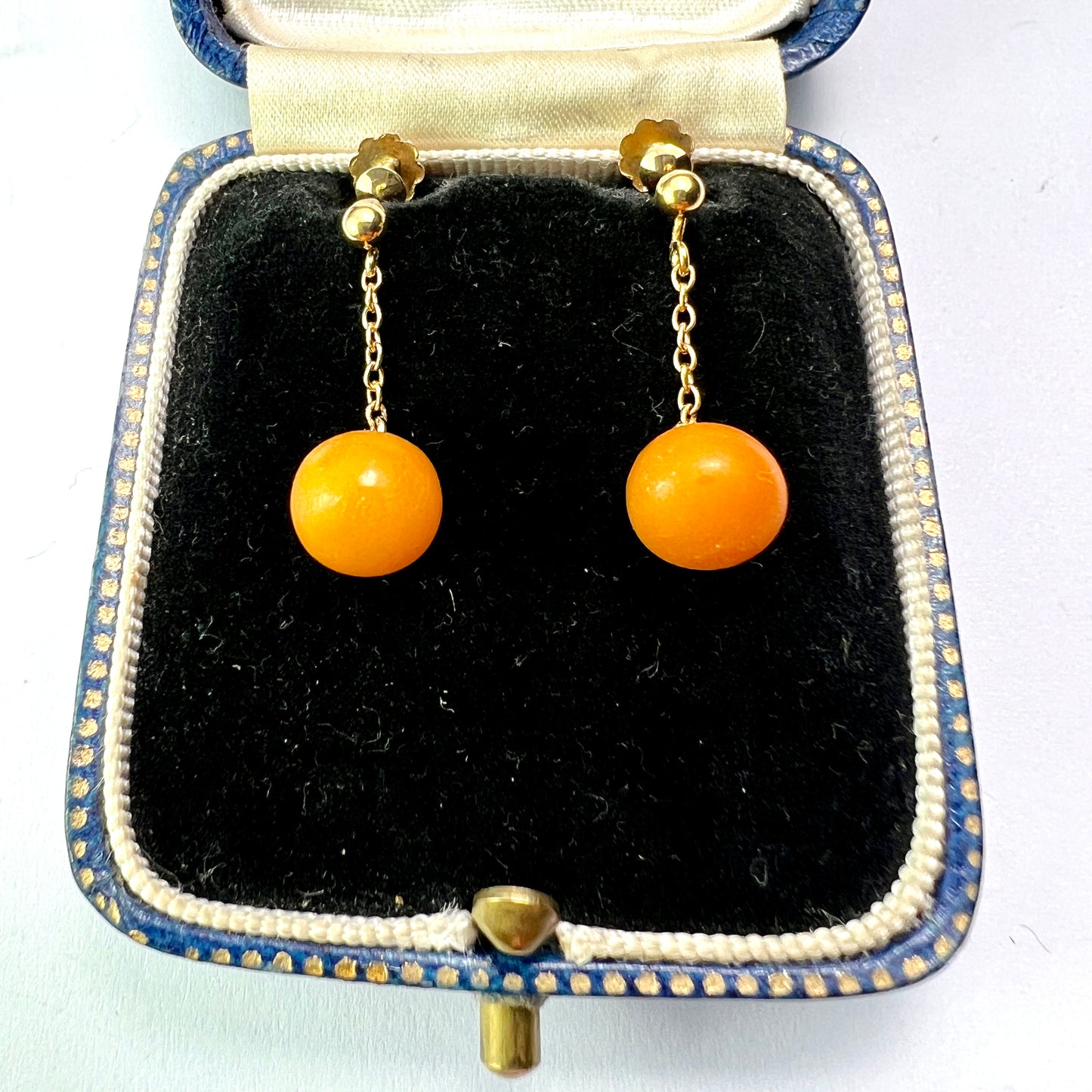 Edwardian Amber Chain Drop Earrings in 9CT Gold