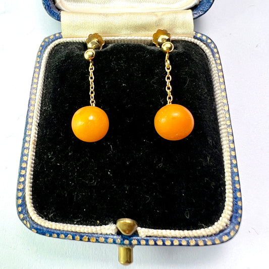 Edwardian Amber Chain Drop Earrings in 9CT Gold