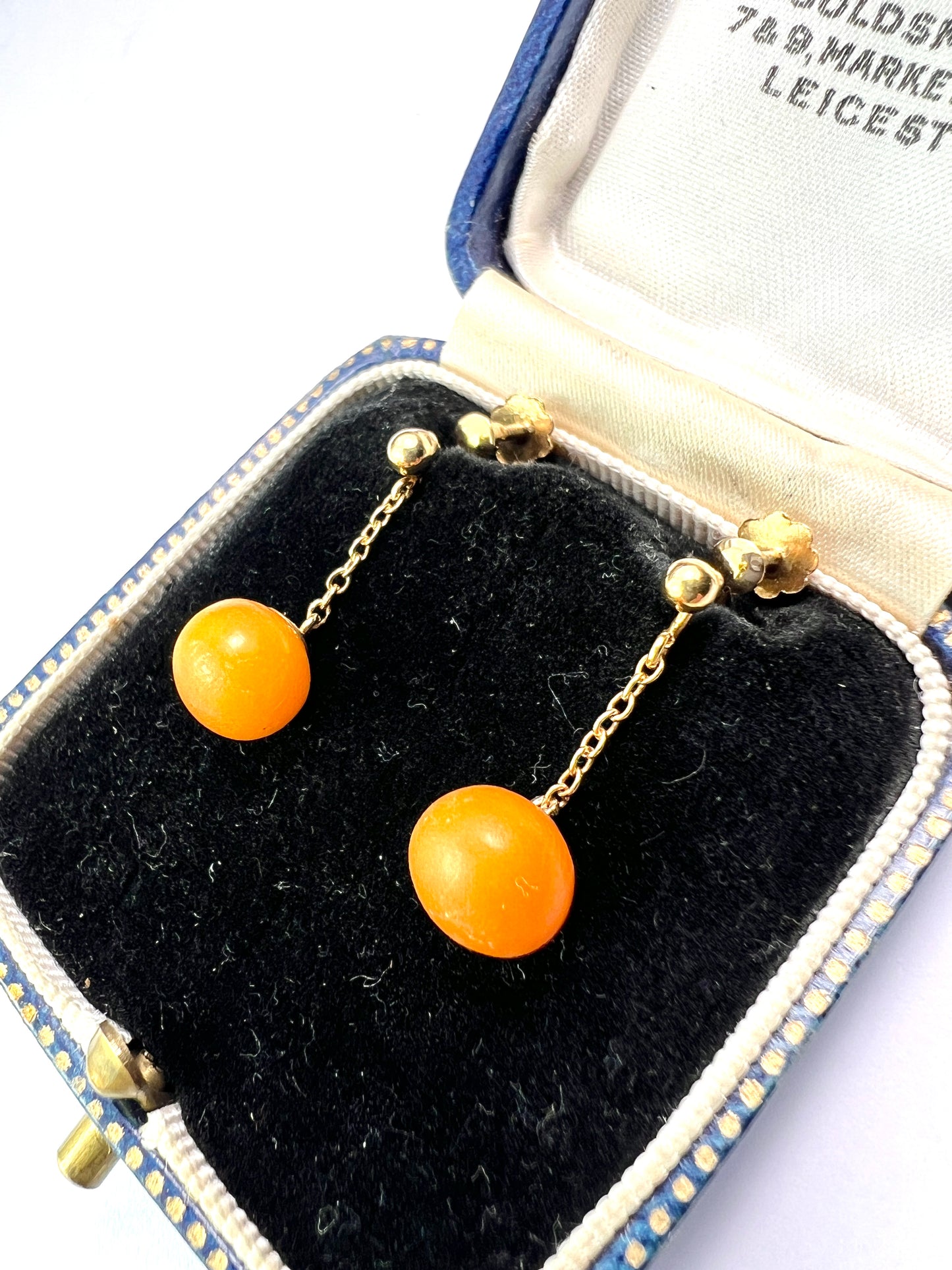 Edwardian Amber Chain Drop Earrings in 9CT Gold
