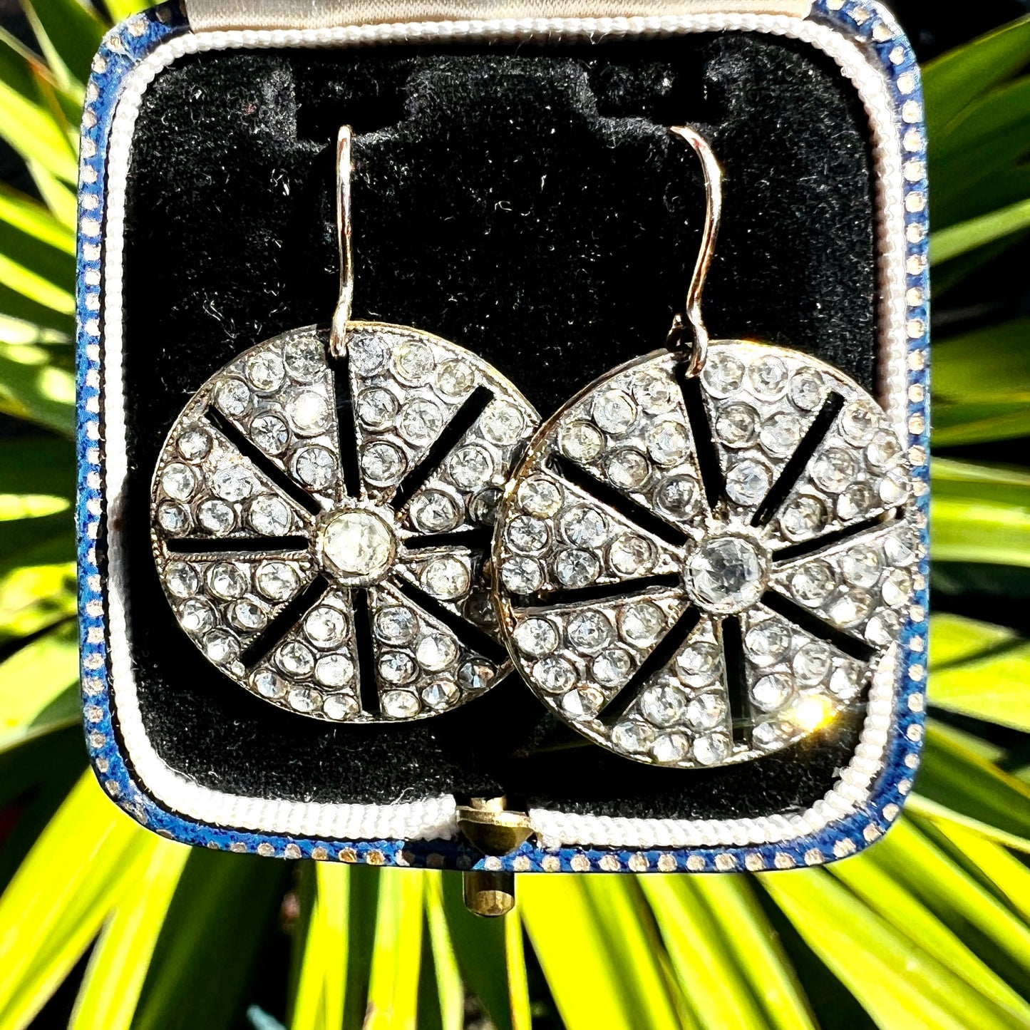 Vintage Art Deco 9CT Gold and Silver Paste Wheel Earrings