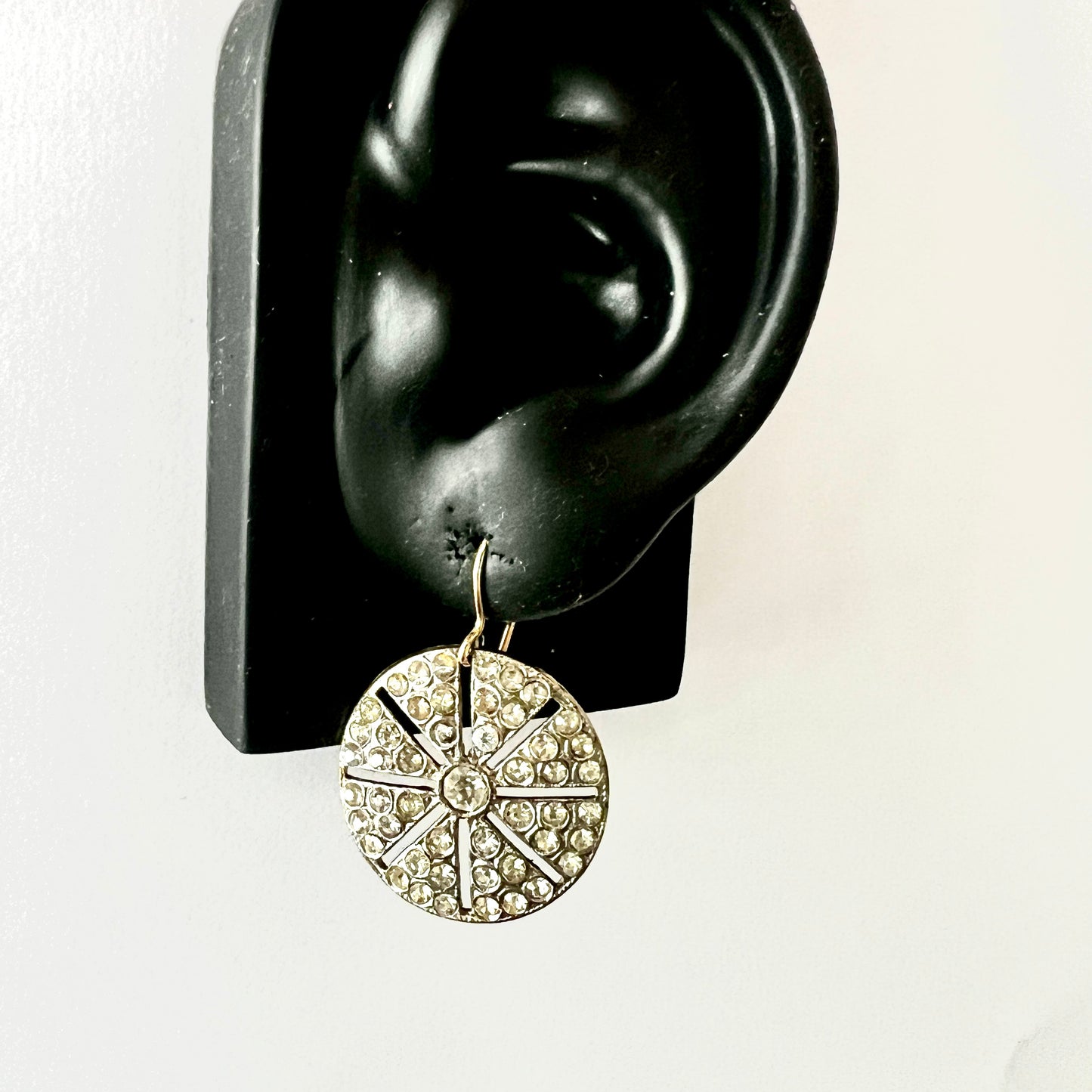 Vintage Art Deco 9CT Gold and Silver Paste Wheel Earrings