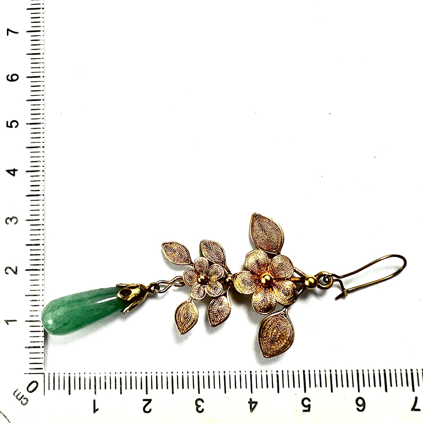 Antique Aventurine Gilt Filigree Chandelier Earrings
